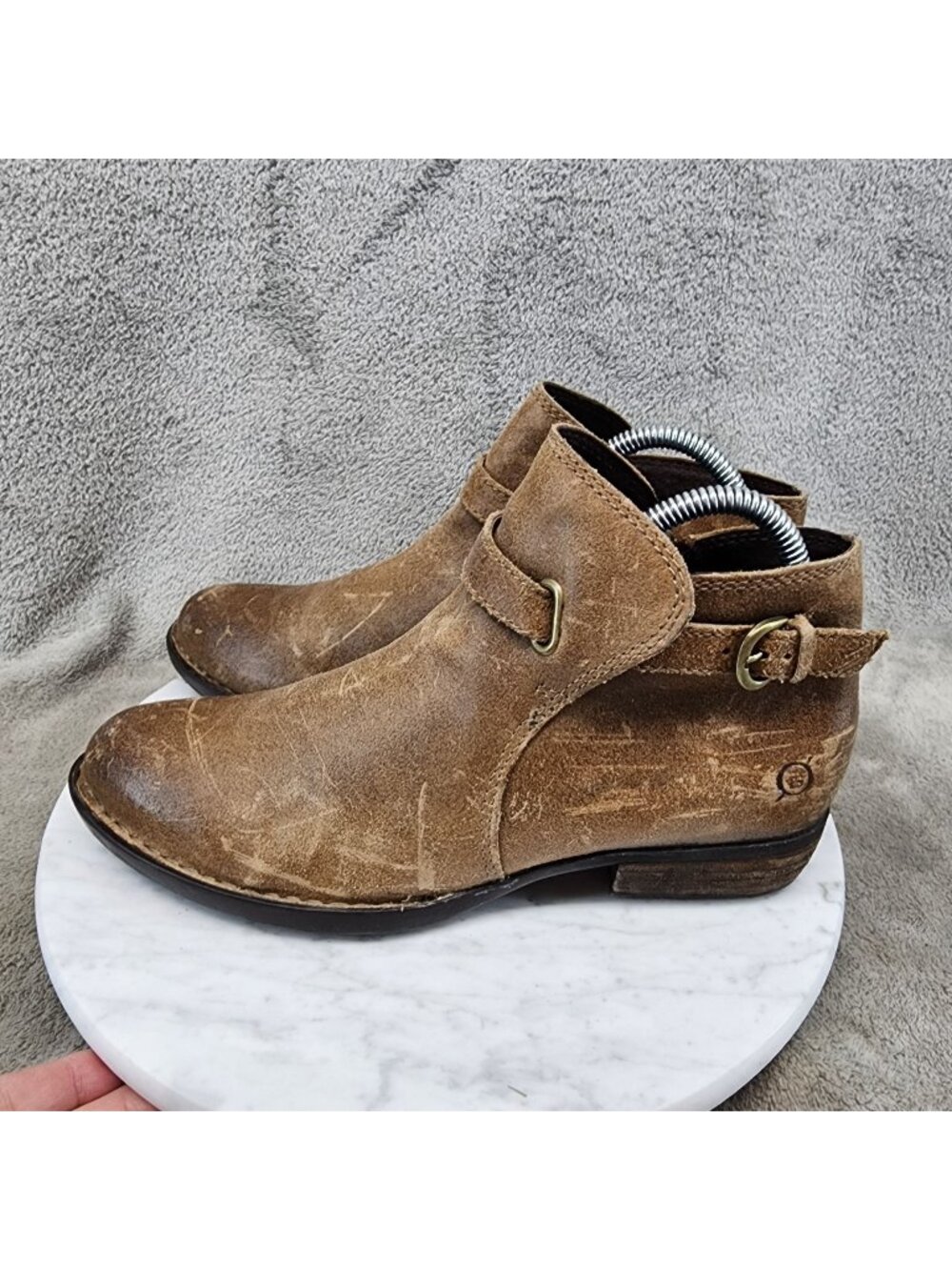 Born Shoes Womens Size 7.5 M Brown Leather Side Zip Ankle Booties *Read*